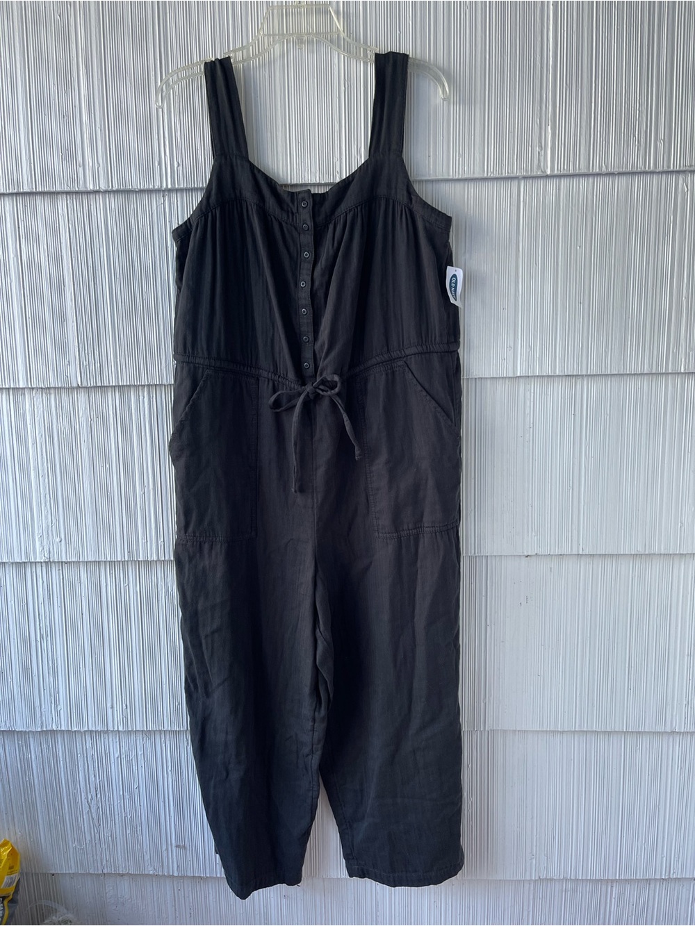Old Navy Black Sleeveless Button-Front Jumpsuit with Drawstring
